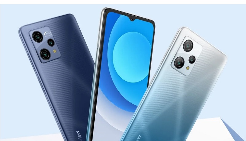 Smartphone Blackview A53 in blu e bianco con design moderno e tripla fotocamera.